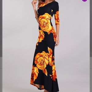 Black and Yellow Floral Scoop Back Maxi NEW